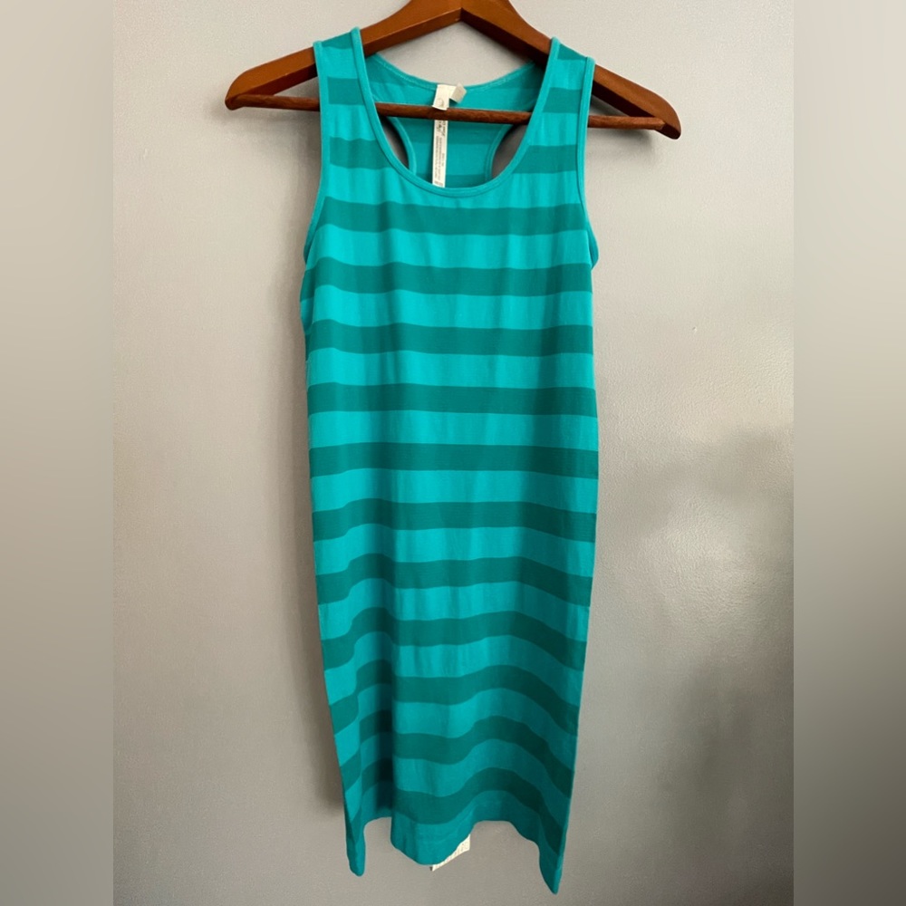Christina Love Turquoise Blue Striped Racerback Tank Top Dress Size OS NWT